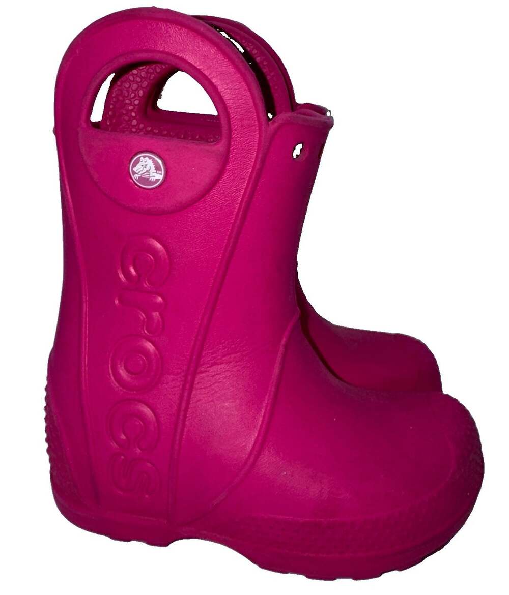 CROCS Handle It Rain Boots Big Kids Youth Size C8 Pink Waterproof Pull On